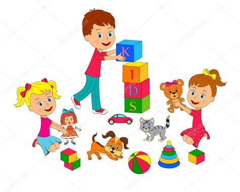 Dibujados a mano niños de dibujos animados jugando. Imágenes: niñas jugando | niño y niñas jugando — Vector de ...