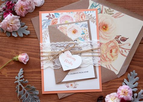 Powerful and easy to use. Rustic Chic Lace Floral Wedding Invitations, Peach Lace Wedding Invites
