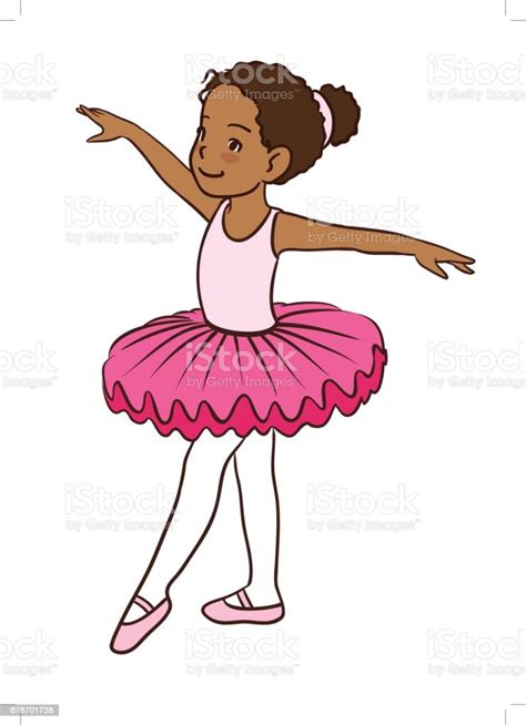 Cute Cartoon Little Ballet Girl With Dark Skin Stock Illustration