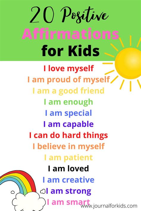 Positive Affirmations For Kids Encourage Positive Self Talk