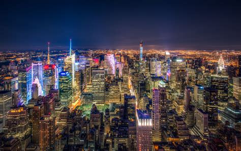 Aerial Photography Of New York Cityscape At Night Hd Wallpaper