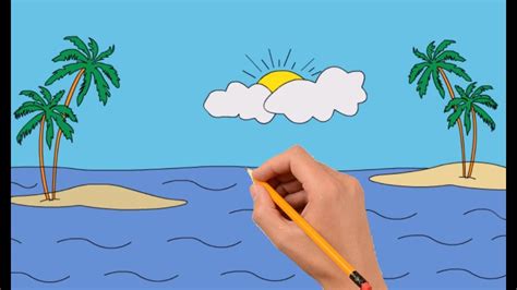 365 daily things to draw, step by step! How to Draw a Sea View With a Small Island | Coloring Book ...