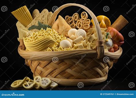 Basket Full Of Different Pastas In A Variety Of Shapes And Sizes Stock