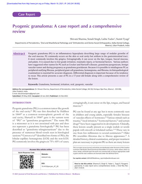 Pdf Pyogenic Granuloma A Case Report And A Comprehensive Review