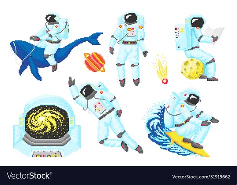 Pixel Art Astronaut Spaceman 8 Bit Objects Space Vector Image