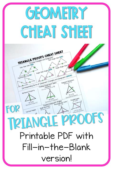 Triangle Proofs Geometry Cheat Sheet Geometry High School Geometry