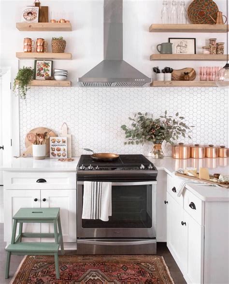Your choice of a variety of beautiful embossed patterns or hammered fronts add a charming, detailed look to your kitchen. Oooooh girl, this kitchen!! That copper, the open shelving ...