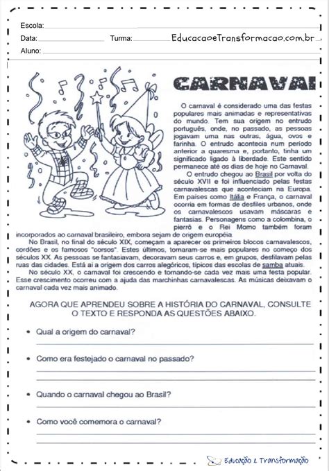 Texto Sobre Carnaval Com Interpretação