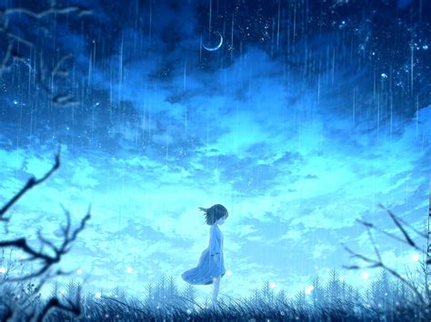 Download Wallpaper 1600x1200 Girl Rain Anime Light