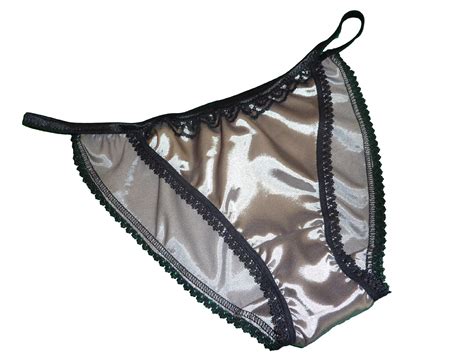buy pure silk satin and lace mini tanga string bikini panties silver