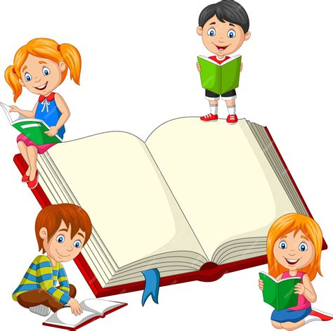 Grupo De Niños Leyendo Libros Vector Premium