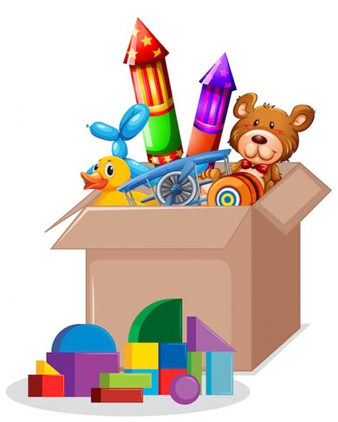 Free Vector Cardboard Box Full Of Toys On White