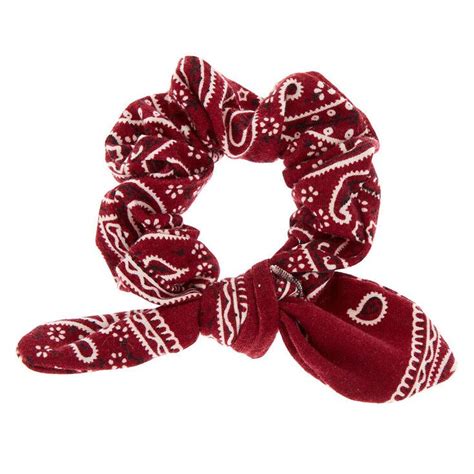 Claires Small Bandana Knotted Bow Hair Scrunchie Burgundy Bandana