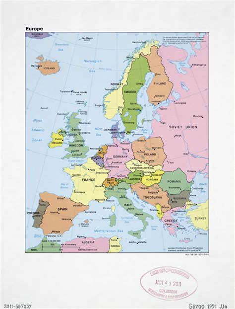 Large Detailed Political Map Of Europe With The Marks Of Capital Cities