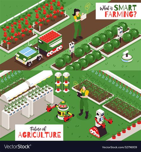 Futuristic Farming Horizontal Banners Royalty Free Vector