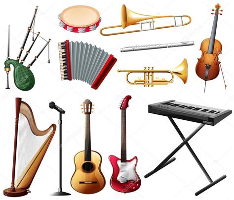 Different Types Of Musical Instrument On White — Stock Vector