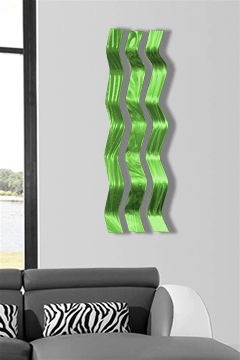 Harmony Lime Metal Wall Sculpture Art Wavy Pieces Abstract