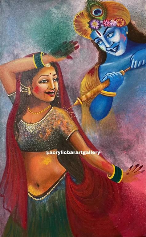 Radha Krishna Playing Holi Vibrant Colorful Painting Painting By