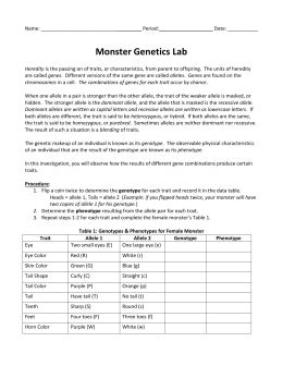 Monster punnett square worksheet answer key