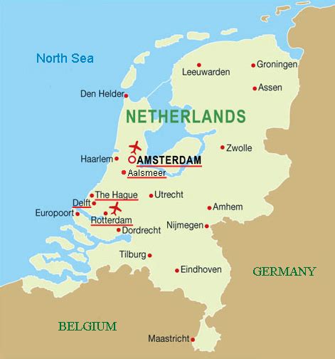 Physical map of the netherlands, equirectangular projection. Travel-Pix - Netherlands