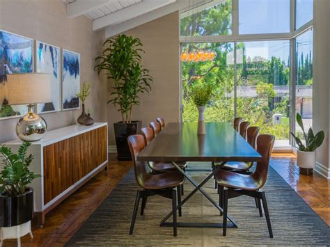 Neutral Midcentury Modern Dining Room With Houseplants Hgtv
