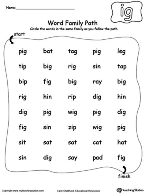 IG Word Family Path | MyTeachingStation.com