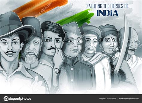 Tricolor India Background With Nation Hero And Freedom Fighter For Independence Day Stock Vector