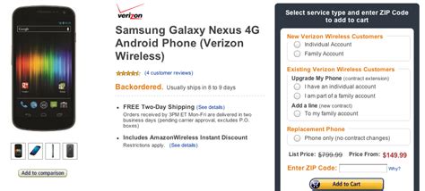 Samsung Galaxy Nexus On Verizon Drops To 150 At Amazon With Plan