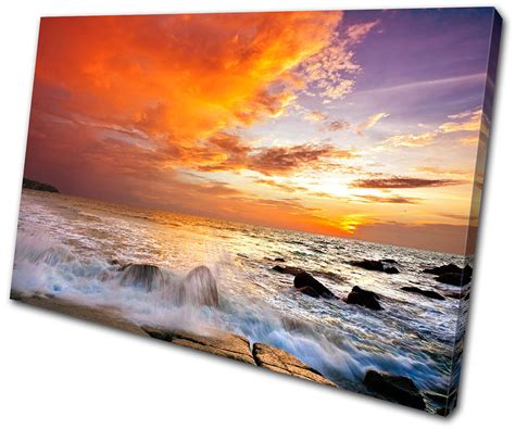 Sunset Seascape Beach Single Canvas Wall Art Picture Print