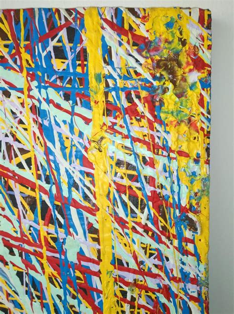 Pollock Style Yellow Red Blue And Black Splatter Abstract Oil