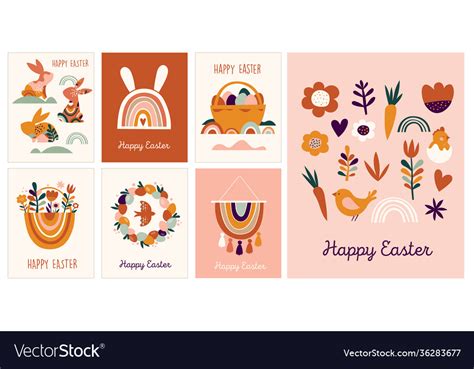Boho Easter Concept Design Greeting Cards Vector Image