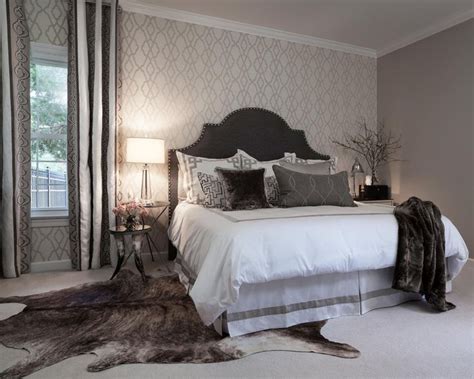 An Accent Wall With Neutral Patterned Wallpaper Adds A