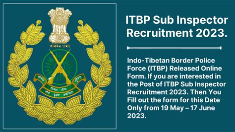ITBP Sub Inspector Recruitment 2023 Online Form 09 Vacancies