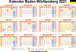 Schulferien und ferien deutschland 2020. Kalender 2021 Baden-Württemberg: Ferien, Feiertage, Word-Vorlagen