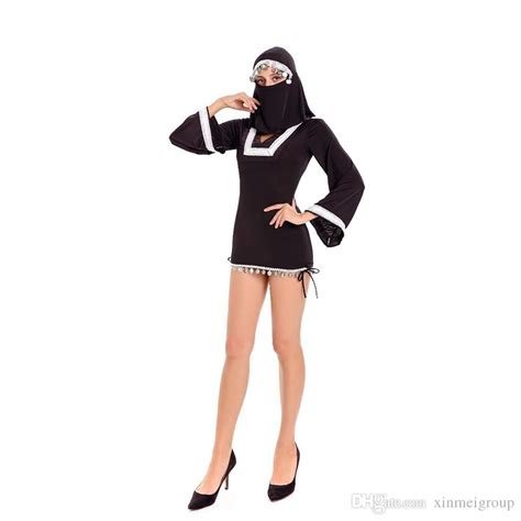 New Sexy Black Middle Eastern Arab Girl Burka Halloween Costume Fancy Dress With Face Veil