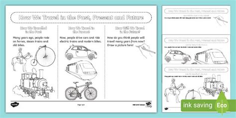 Transport In The Past Present And Future Colouring Sheet