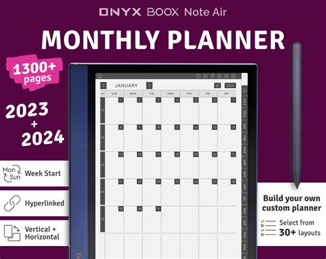 2023 2024 Boox Note Air Monthly Planner Daily Weekly Etsy Canada