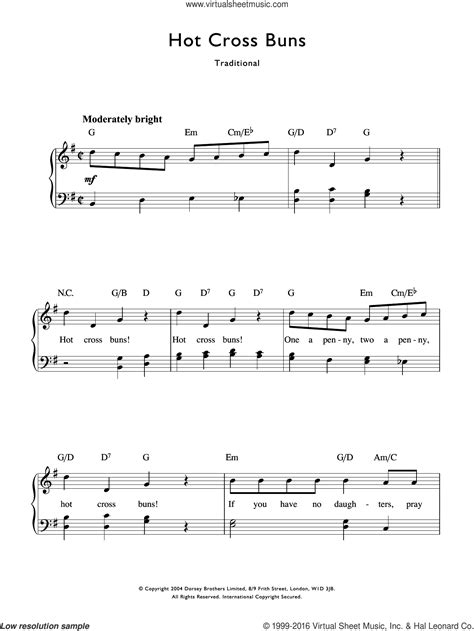 Rhyme Hot Cross Buns Sheet Music For Voice And Piano