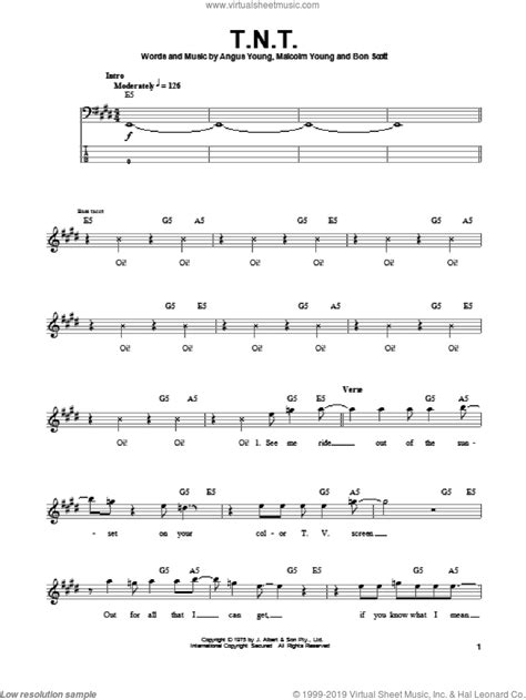 Understanding how to play your guitar can sound like a challenging undertaking for newbies. AC/DC - T.N.T. sheet music for bass (tablature) (bass guitar)