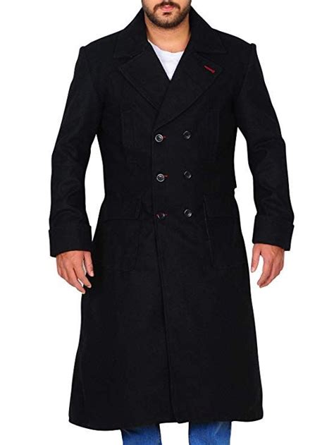 Trendhoop Black Wool Cape Long Trench Coat Jacket Mens Wool Coats Trench Coat Jackets Long