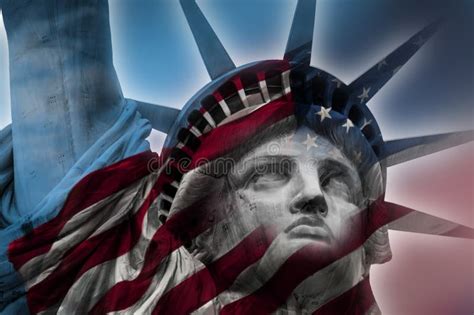 Statue Of Liberty And The American Flag Stock Image Image Of