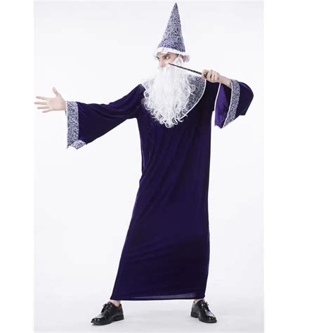 Adult Men Wizard Priest Outfit Mysterious Purple Sorcerer Robe