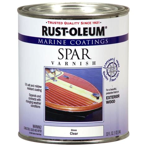 Totalboat marine spar varnish is the best varnish both for your exterior and interior wood. Rust-Oleum Marine 1 qt. Clear Gloss Spar Varnish Coatings ...