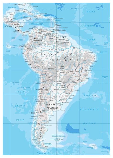 Il Sudamerica Ha Dettagliato La Mappa Fisica Illustrazione Vettoriale