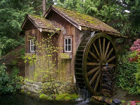 Hd Wallpaper Photo Of Brown House With Water Mill Waterwheel