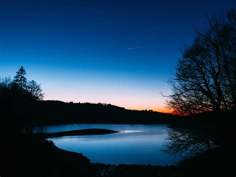 Wallpaper Lake Trees Sunset Night Sky Landscape Dark