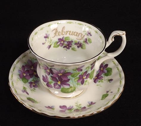 Royal Albert February Violets Purple Month Cup Saucer Bone China England RoyalAlbertChina