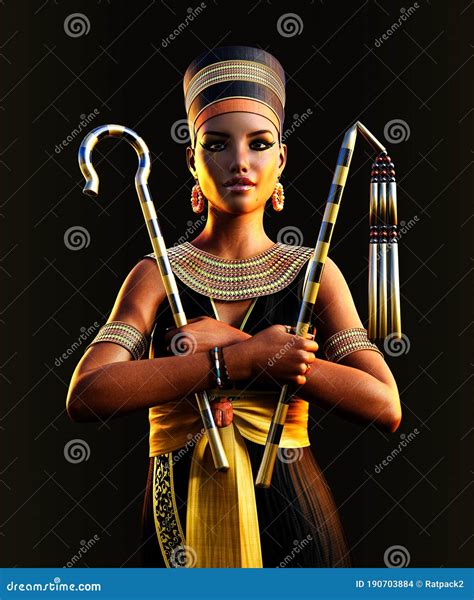 Egyptian Pharaoh Queen Cleopatra Holding Signs Of Power Stock