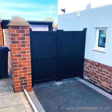 cellfab ltd aluminium full privacy garden gate diagonal solid infill flat top black
