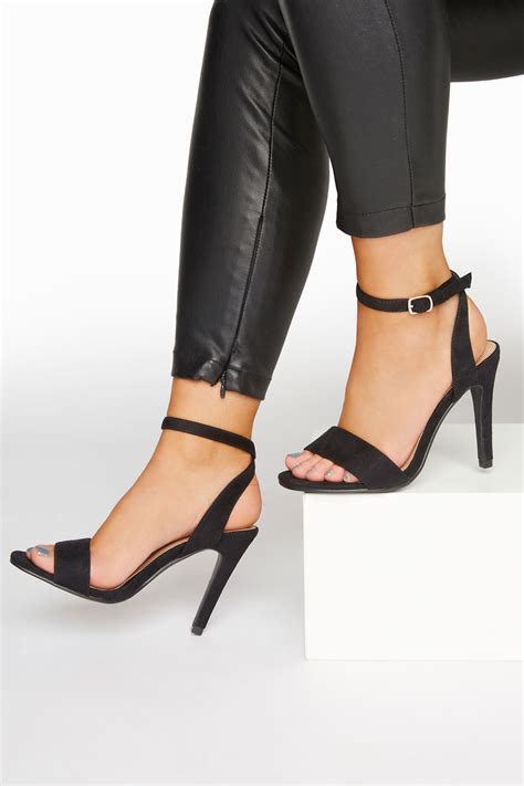 Limited Collection Black Strappy Two Part Heels In Extra Wide Fit Yours Clothing